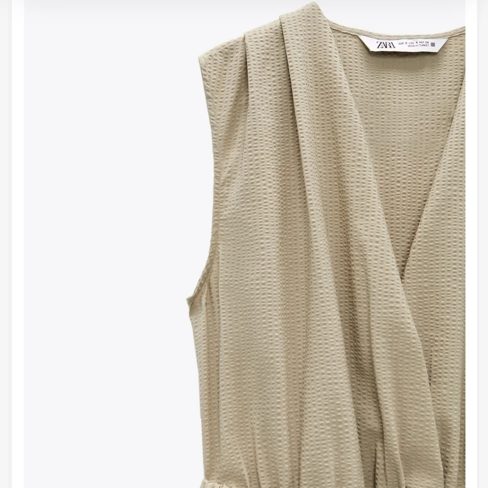 New Zara Textured Linen Blend V-Neck Sleeveless Belted Tan Jumpsuit NWT Size M